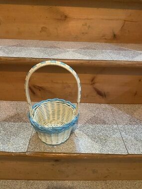 Woven Cream & Blue Jewelry Basket Organizer